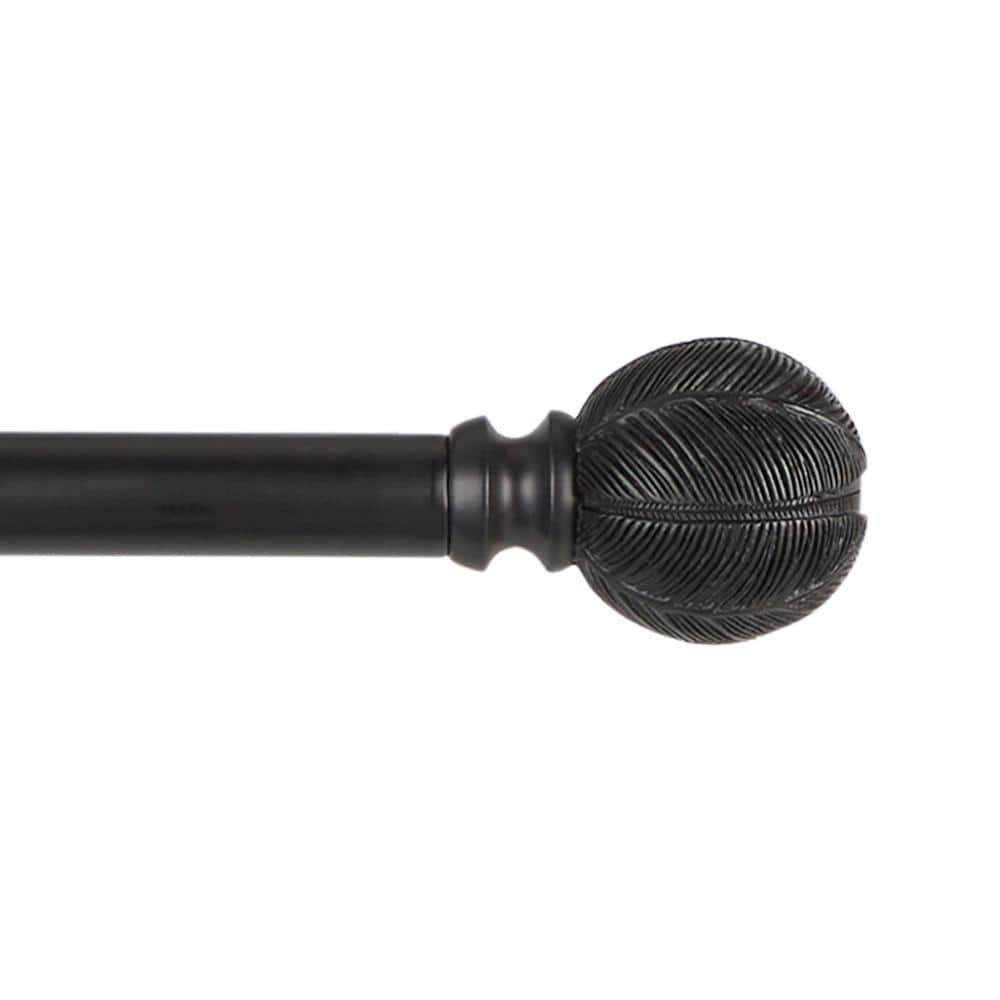 Matte Black Adjustable Iron Curtain Rod with Carved Leaf Finials