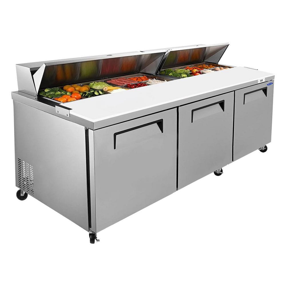 72 in. 22 cu.ft. Auto Defrost Commercial Refrigerator in Stainless Steel, Sandwich and Salad Prep Table, 33â„‰-40â„‰