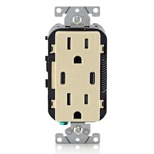 30-Watt 6 Amp Ivory USB Type-C/C 15 Amp Tamper-Resistant Outlet USB Charger for Smartphones and Tablets, Not for Laptops