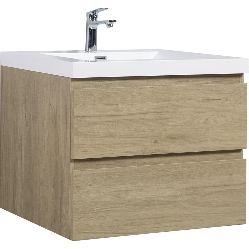 Espace 29.5 in. Modern Wall-Mounted Floating Natural Oak Bath Vanity with White Resin Top, Drawers price history on PriceWatchPro