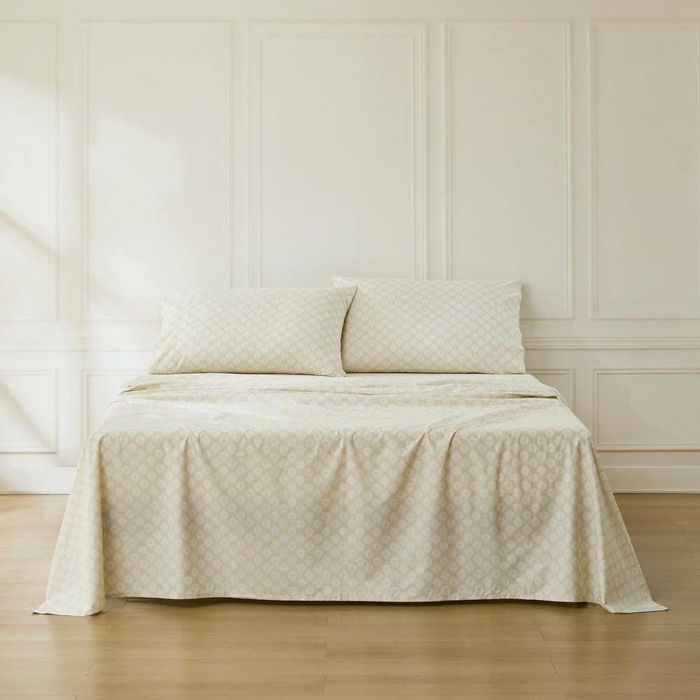Sophie Cotton 4-Piece Set Neutral Damask Cotton Queen Sheet Set price history on PriceWatchPro
