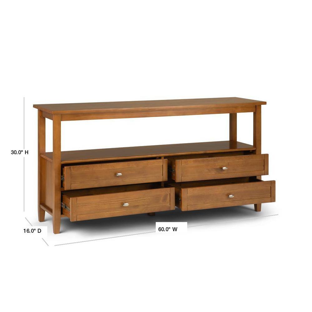 Shaker Style Light Golden Brown Solid Wood Console with Storage