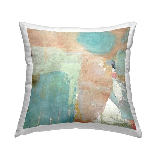 Stupell Industries Blue and Tan Brushed Blue Abstract Polyester 18 in. x 18 in. Throw Pillow