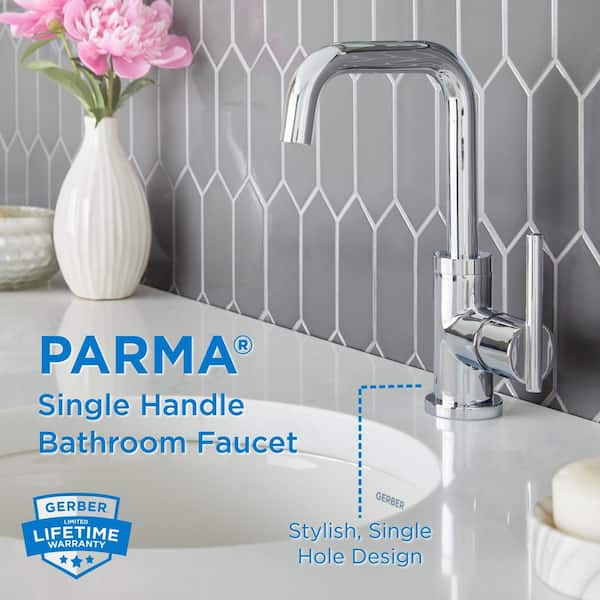Parma 1-Handle Deck Mount Bathroom Faucet with Metal Touch Down Drain in Chrome