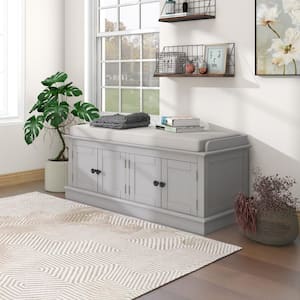 Gray Wash Storage Bench with 4-Doors and Adjustable Shelves 17 in. H x 43 in. W x 16 in. D
