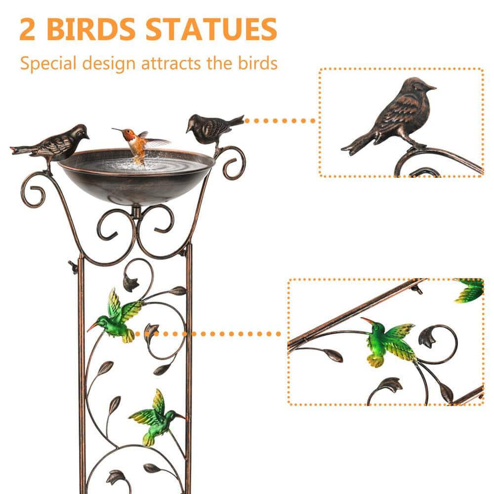 Elegant 40" Bronze Metal Garden Trellis with Bird Bath