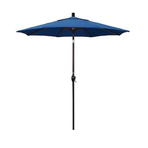 7.5 ft. Bronze Aluminum Market Push Button Tilt Crank Lift Patio Umbrella in Regatta Sunbrella