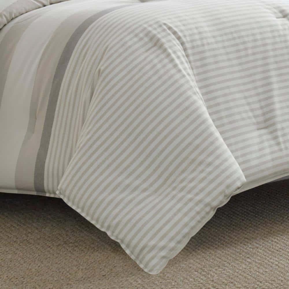 Full Tan Cotton Reversible Comforter Set with Shams