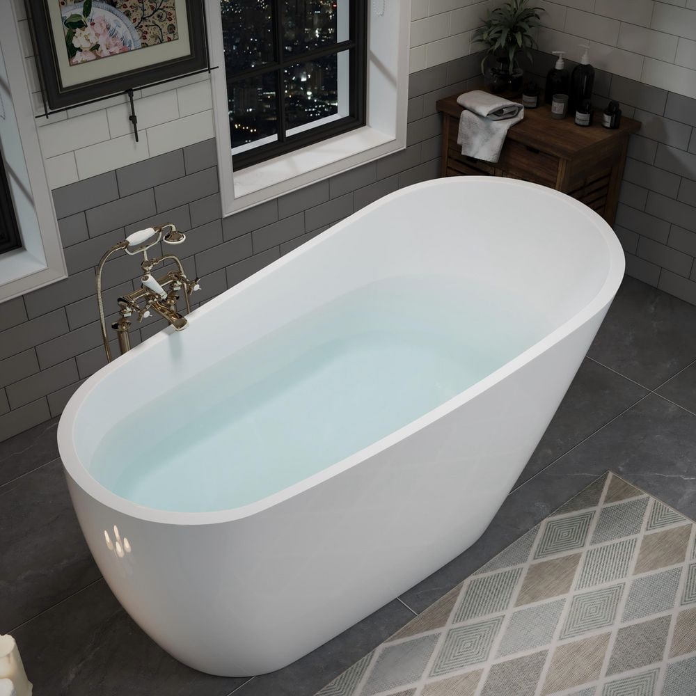 Ziyudura 55 in. x 29 in. Acrylic Freestanding Deep Soaking Bathtub