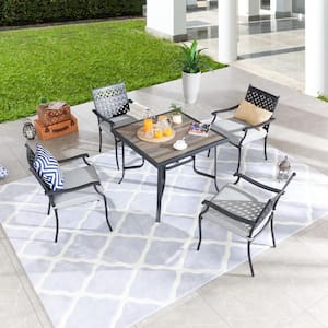 5-Piece Square Metal Outdoor Dining Set with Gray Cushions