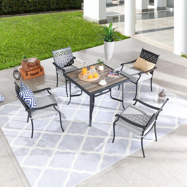 Patio Festival 5-Piece Square Metal Outdoor Dining Set with Gray Cushions