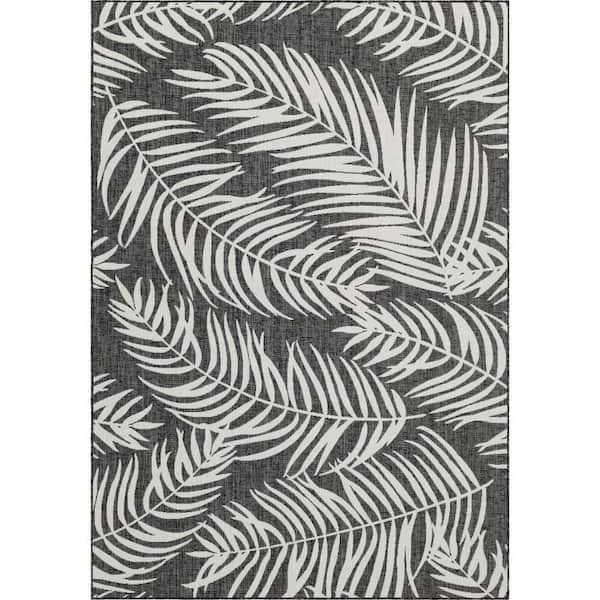 Unique Loom Outdoor Botanical Palm Charcoal 8 ft. x 11 ft. 4 in. Area Rug