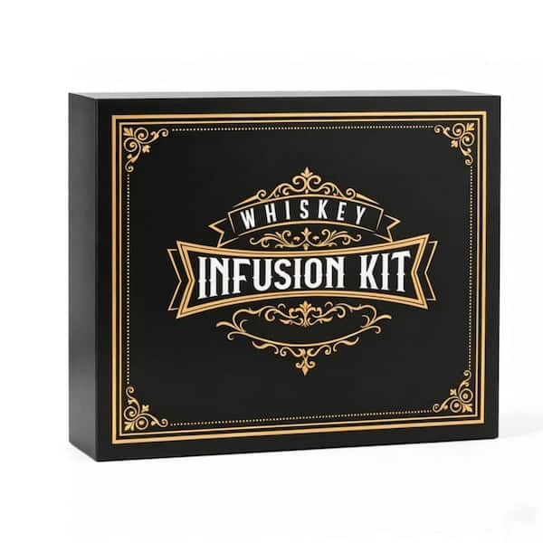 Whiskey Infusion Kit Gifts for Men, 12 Natural Ingredients, Decanter, Infusion Jar, Glass, Ice Mold, Black