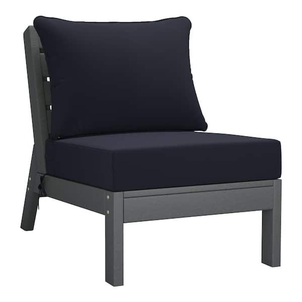 Westin Outdoor Birchwood Outdoor Patio Deep Seating HDPE Armless Lounge Chair in Grey with Navy Blue Cushions