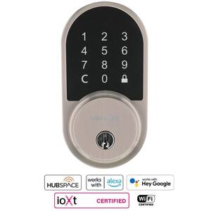 Round Satin Nickel Smart Wi-Fi Deadbolt Powered by Hubspace