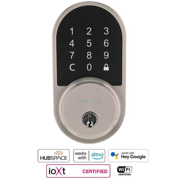 Defiant Round Satin Nickel Smart Wi-Fi Deadbolt Powered by Hubspace