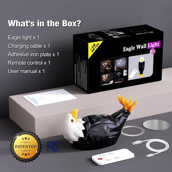 Lukyamzn White Integrated LED Bald American Eagle Night Light with