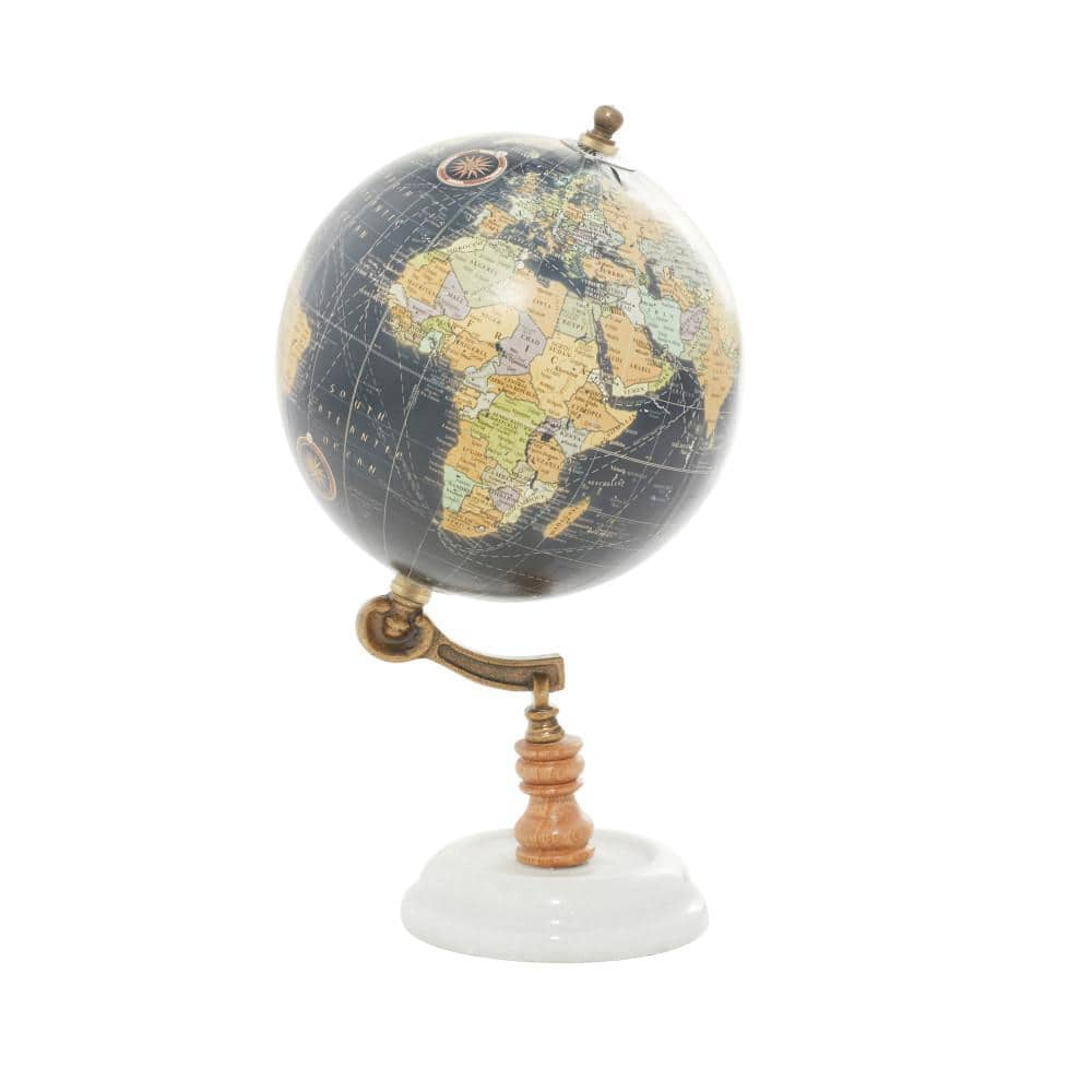 Litton Lane 11 in. Black Marble Decorative Globe with Marble Base