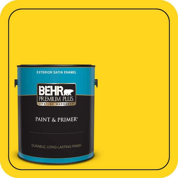 BEHR PREMIUM PLUS 1 gal. #S-G-390 Lemon Zest Satin Enamel Exterior Paint & Primer