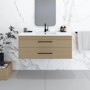Napa 48 in. W x 20 in. D Single Sink Bathroom Vanity Wall Mounted in Sand Pine with Acrylic Integrated Countertop
