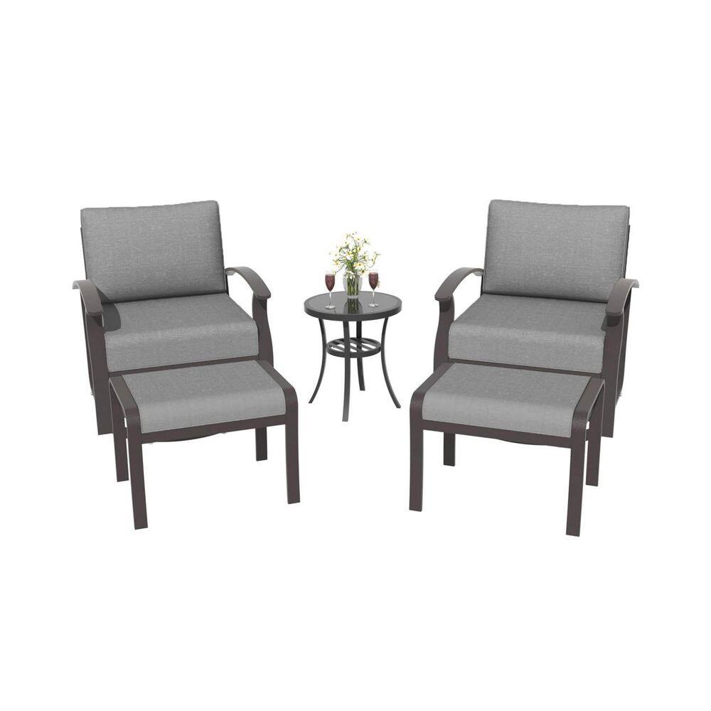 Brownish Black Swivel Aluminum Outdoor Rocking Chair Set with Side Table, 2 Ottomans and Cushion Gray price history on PriceWatchPro