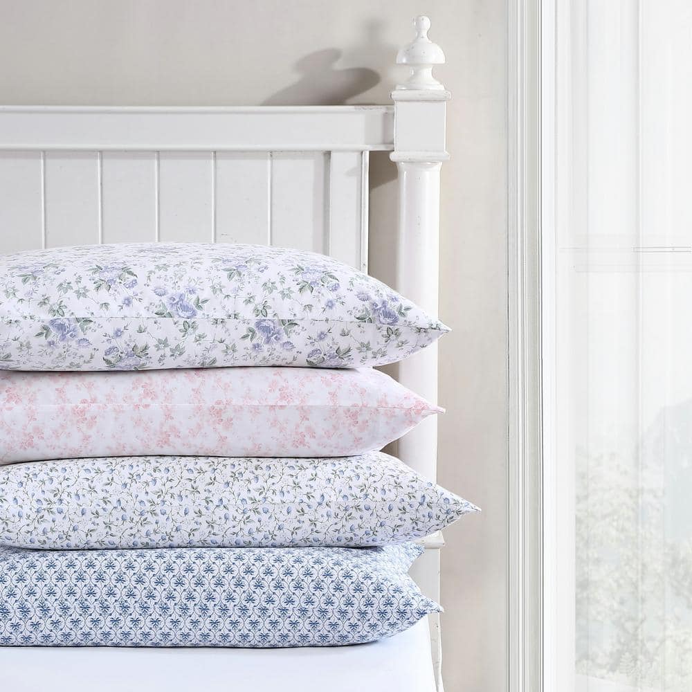 King Blue Cotton Sateen Floral Print Sheet Set