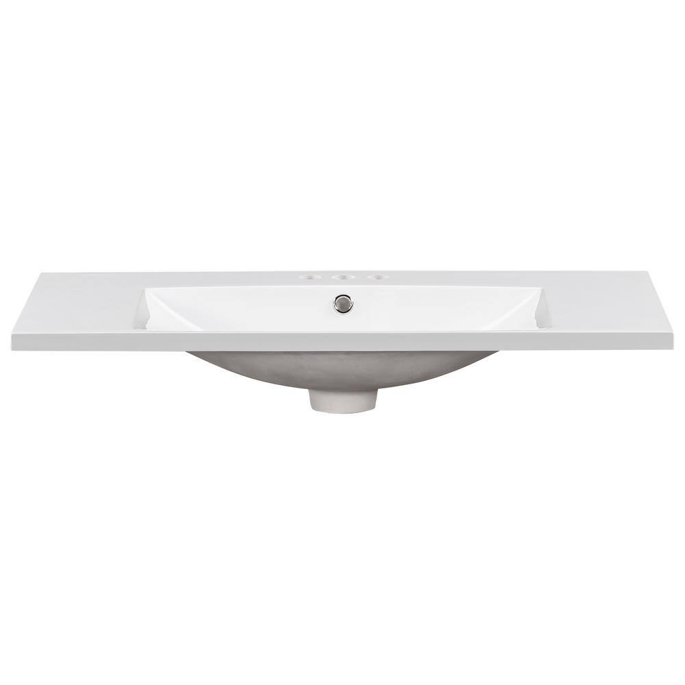 FUNKOL 36 in. x 18 in. Single Basin 3 Hole Resin Material Bathroom Sink ...