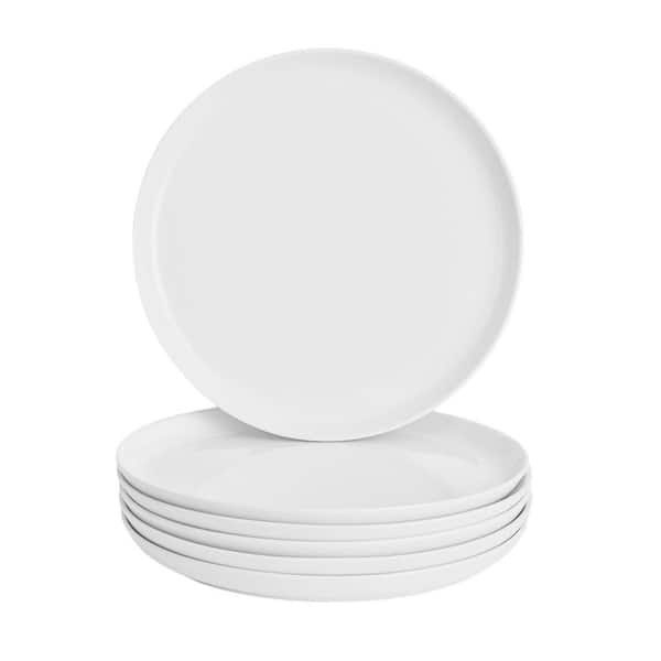 Set of 6 White Porcelain Salad Plates, 9 in. Round with Lipped Edge, Microwave and Dishwasher Safe Set