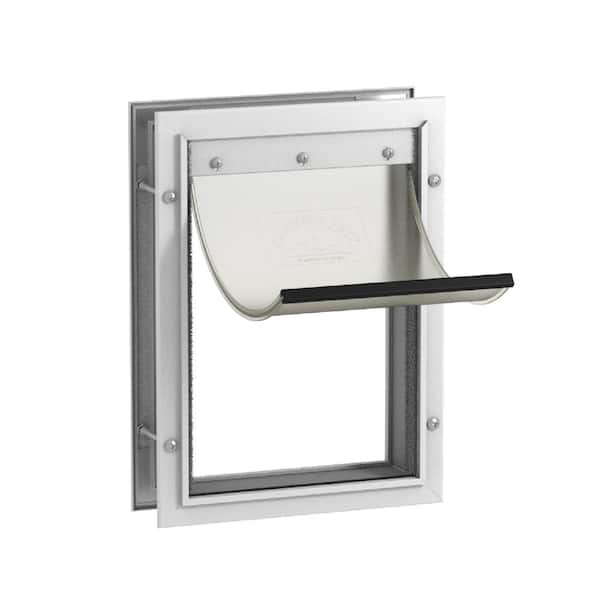 9.3 in. x 12.4 in. Medium Deluxe Aluminum Pet Door, Adjustable Tunnel, White