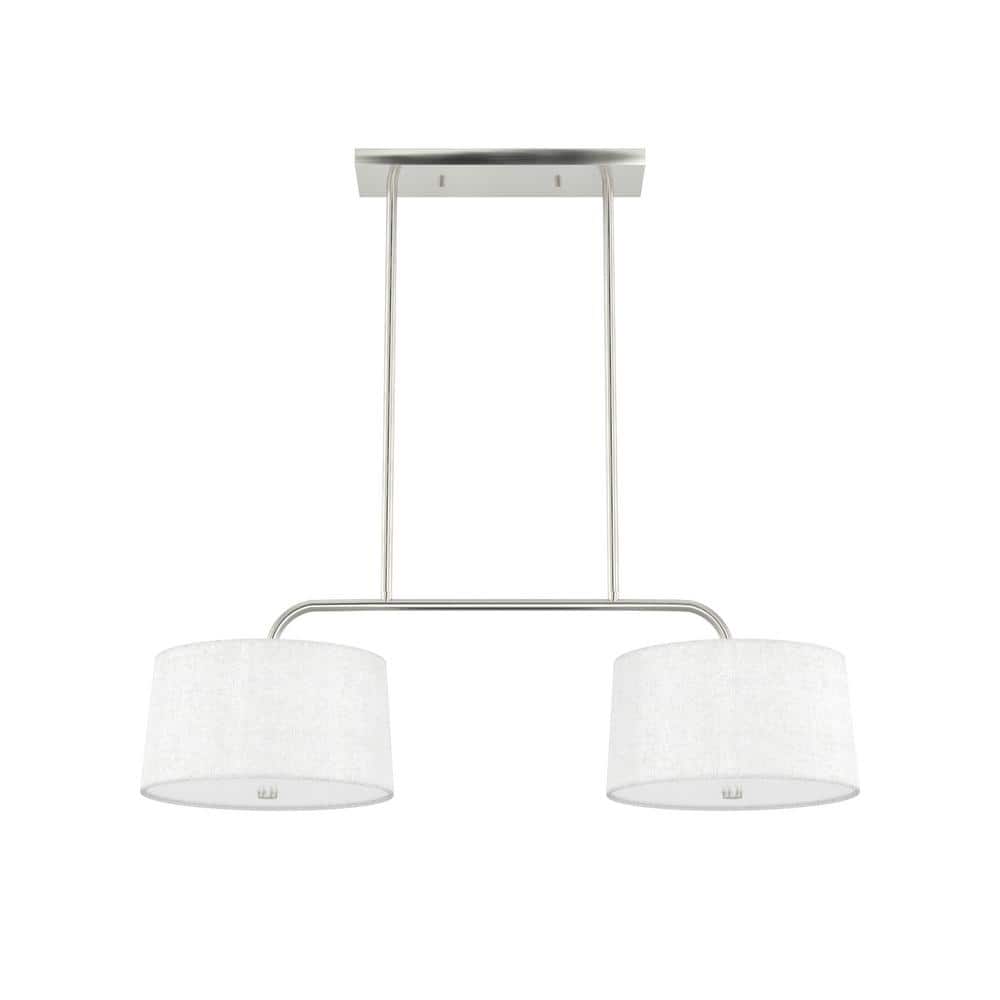 Cottage Hill Brushed Nickel 4-Light Linear Island Pendant with Off-White Linen Shade