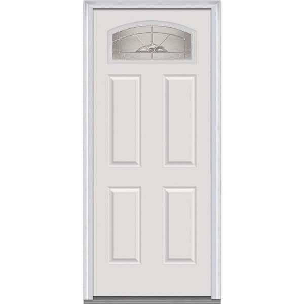 MMI Door 36 in. x 80 in. Master Nouveau Right Hand 1/4 Lite 4-Panel Primed Steel Prehung Front Door