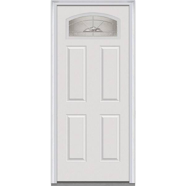 MMI Door 34 in. x 80 in. Master Nouveau Left Hand 1/4 Lite 4-Panel Classic Primed Fiberglass Smooth Prehung Front Door
