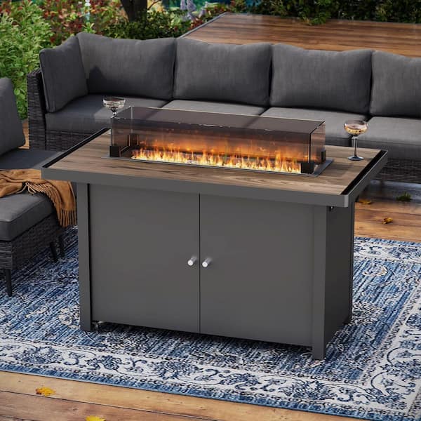 55,000-BTU 43 in. Metal Outdoor Fire Pit Table in Black