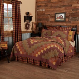 Heritage Farms Burgundy Mustard Black Primitive Patchwork Queen Cotton Quilt