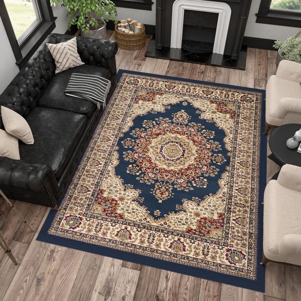Fiona 9' x 12' Blue Synthetic Reversible Area Rug