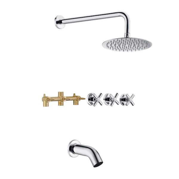 SUMERAIN Contemporary Triple Handle 1-Spray Tub and Shower Faucet 1.8 GPM in Chrome (Valve Included)