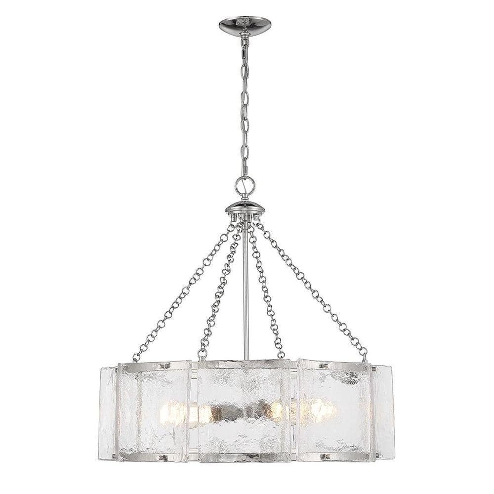 Savoy House Genry 26 in. W x 25.50 in. H 5-Light Polished Nickel Statement Pendant  Light with Clear Water Piastra Glass Shades 1-8200-5-109 The Home Depot