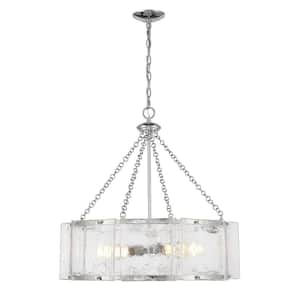 Genry 26 in. W x 25.50 in. H 5-Light Polished Nickel Statement Pendant Light with Clear Water Piastra Glass Shades