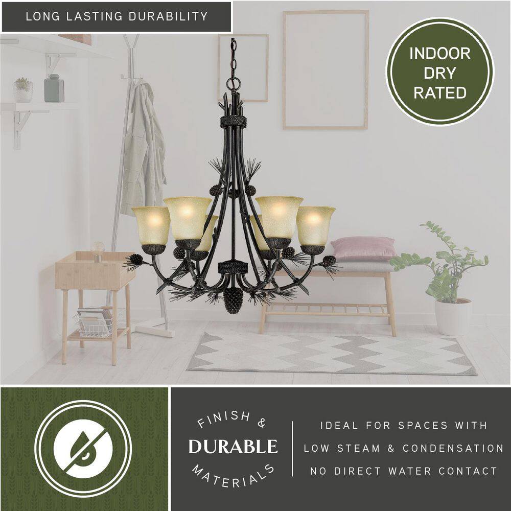 Sierra 31" Bronze Rustic Chandelier with Frosted Glass