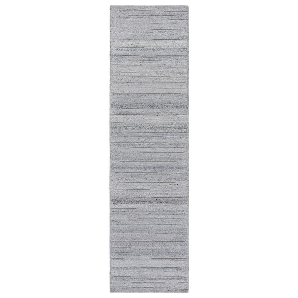 Natura 2 ft. x 8 ft. Gray Striped Distressed Runner Rug