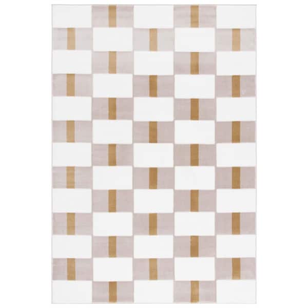 Groove 9 ft. x 12 ft. Ivory/Gold Geometric Checkered Area Rug