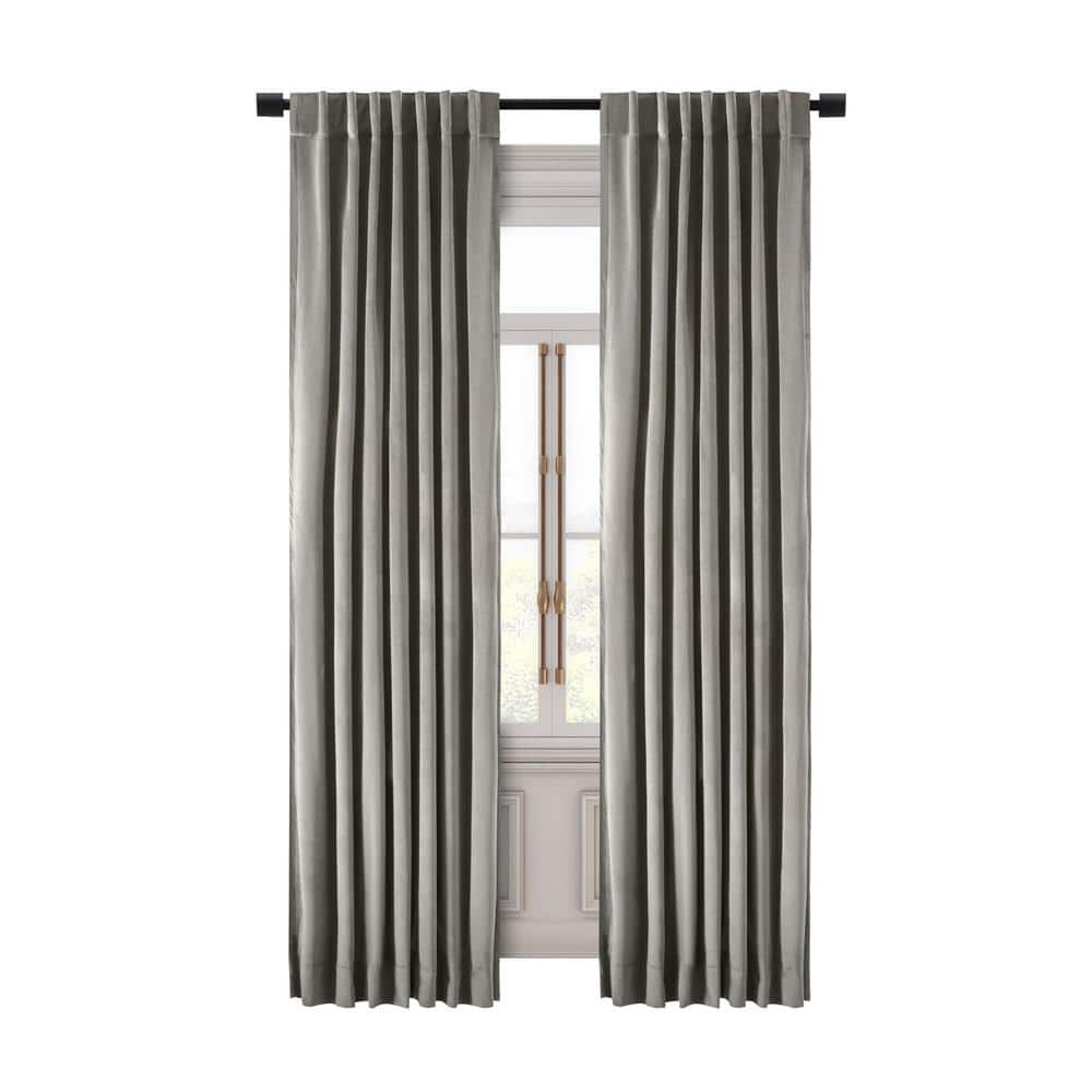 Slate Grey Velvet Pleated Back Tab Curtain Panel