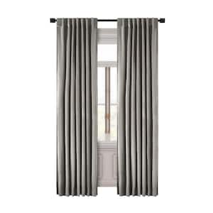 Premium Velvet Slate Grey Solid 50 in. W x 63 in. L Rod Pocket With Back Tab Room Darkening Curtain Panel