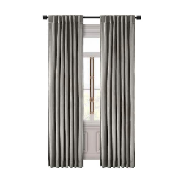 RICARDO Premium Velvet Slate Grey Solid 50 in. W x 84 in. L Rod Pocket With Back Tab Room Darkening Curtain Panel