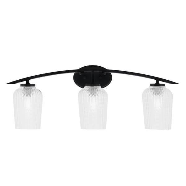 Unbranded Siena 29 in. 3-Light Vanity Light Matte Black with Clear Textured Glass Shades