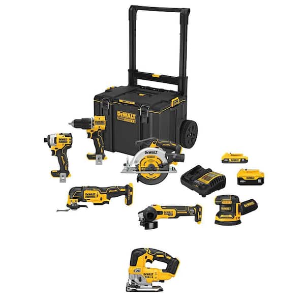 20V Lithium-Ion Cordless 6-Tool Combo Kit and Brushless Jigsaw with 5 Ah and 2 Ah Batteries Charger and Rolling Toolbox