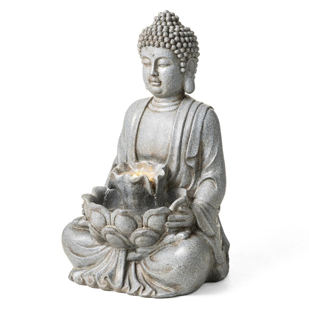 23.25 in. H Zen Style Concrete Meditating Buddha Statue Polyresin Outdoor Waterfall Fountain with Pump and LED Light price history on PriceWatchPro