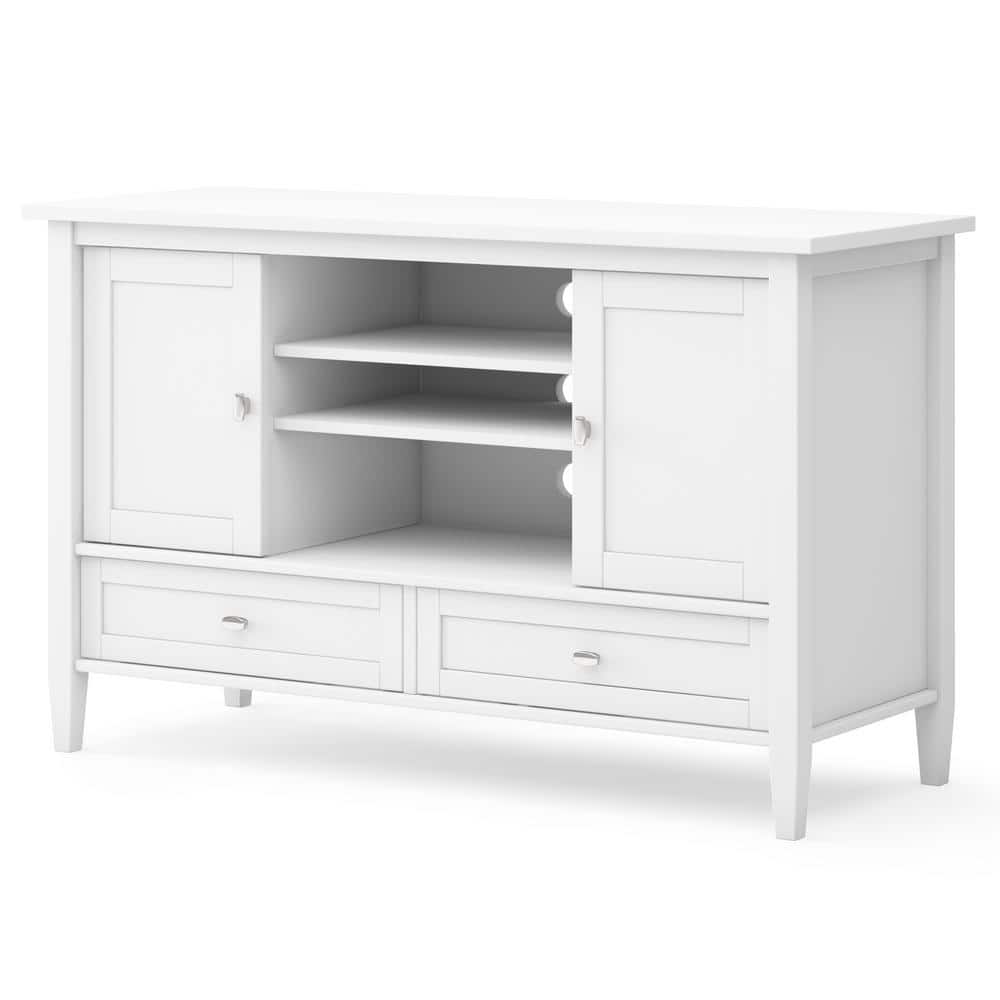White Solid Pine Wood TV Media Stand for TVs up to 50 inches