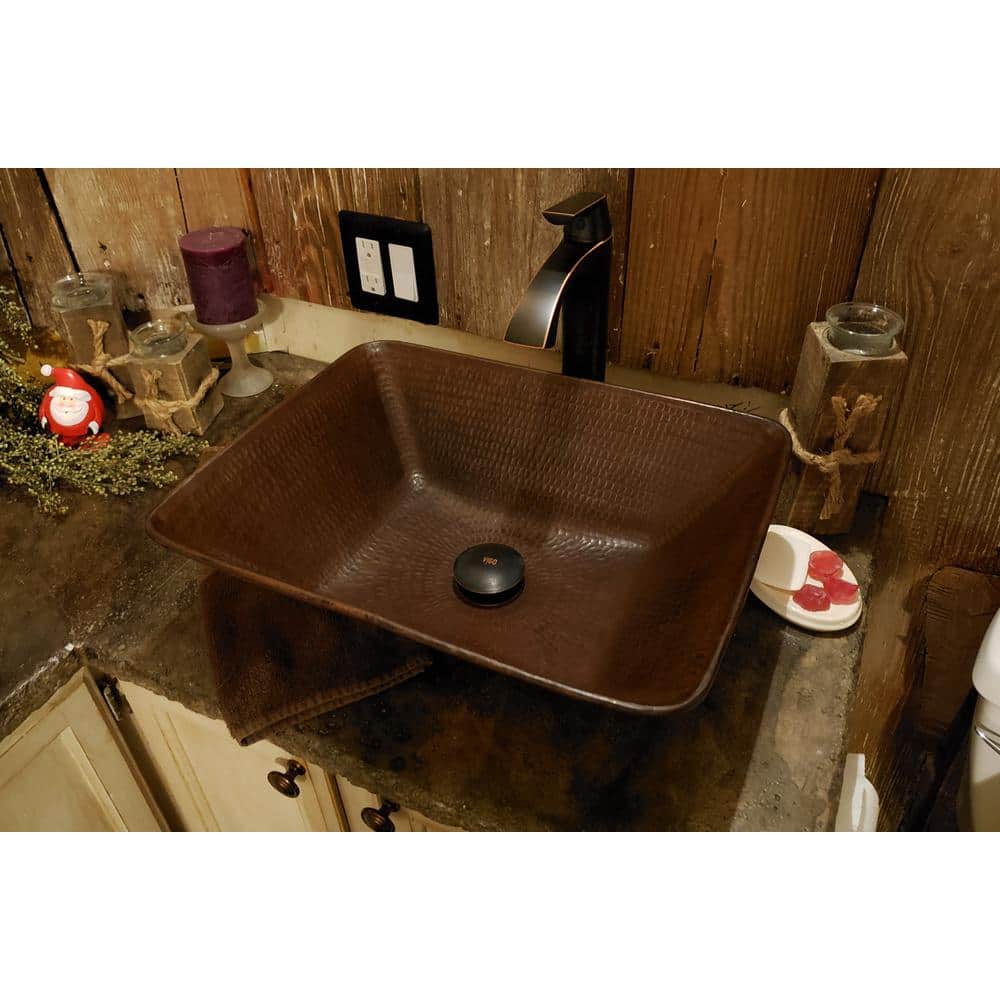 17" Rectangular Hammered Copper Wall-Mount Vessel Sink