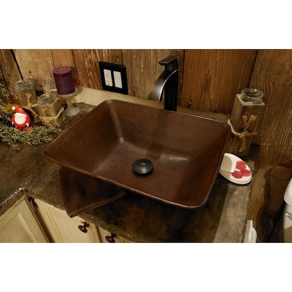 Premier Copper Products Rectangle 17 In Wired Rim Hammered Copper Vessel Sink In Oil Rubbed Bronze Vrec17wdb The Home Depot